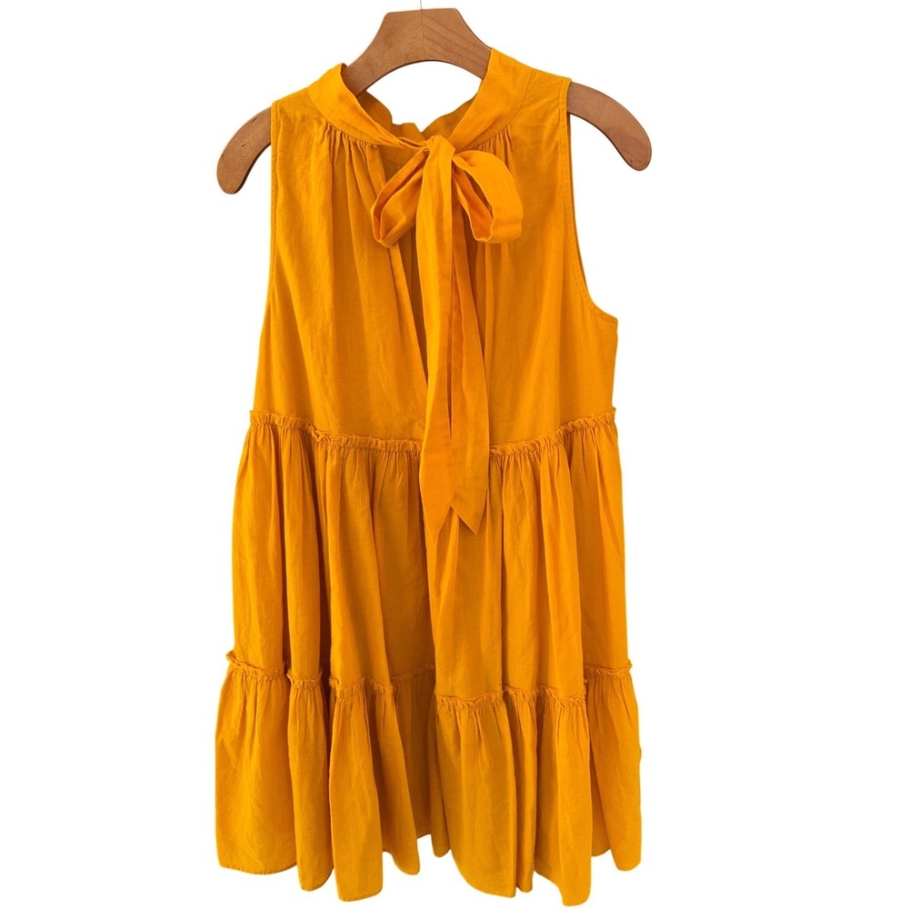 Anthropologie AISH Babydoll Tiered Dress Yellow Sleeveless Boho  size S - Picture 4 of 8